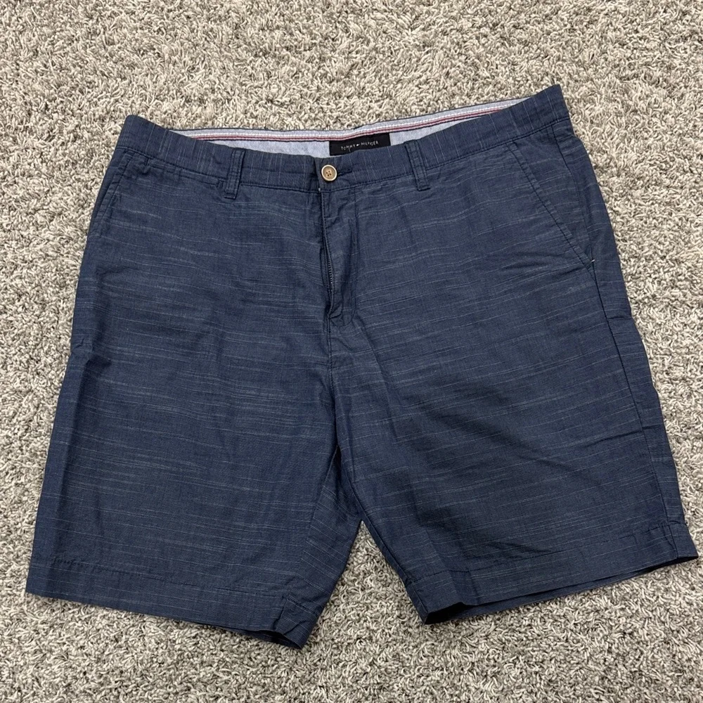 Tommy Hilfiger Dark Blue Men's Striped Flat Front Shorts